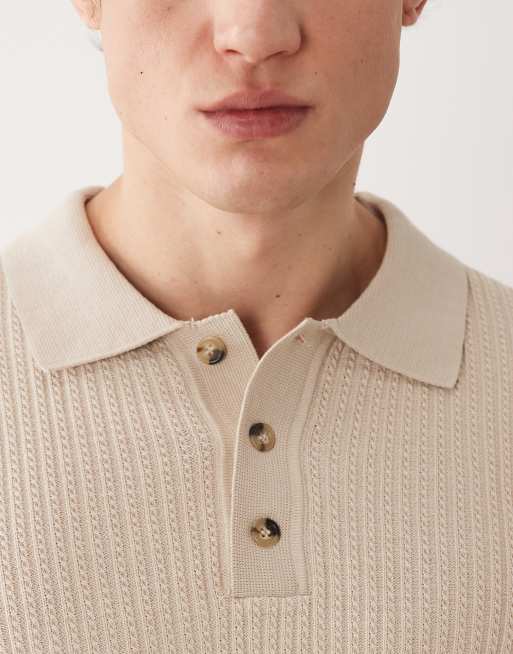 Mango - Gebreid poloshirt van katoenmix in ecru, 5 van 5