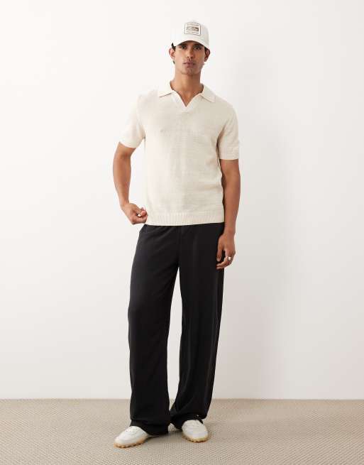 Mango - Gebreid poloshirt van katoenmix met korte mouwen en reverskraag in ecru, 3 van 5