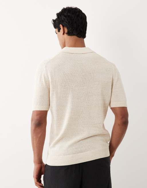 Mango - Gebreid poloshirt van katoenmix met korte mouwen en reverskraag in ecru, 5 van 5