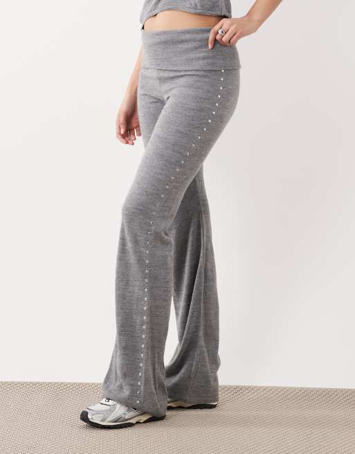 Mango - Gebreide broek met omslag en studs in grijs, deel van co-ord set, 2 van 5