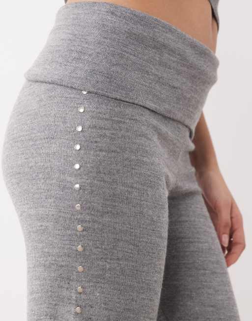 Mango - Gebreide broek met omslag en studs in grijs, deel van co-ord set, 3 van 5