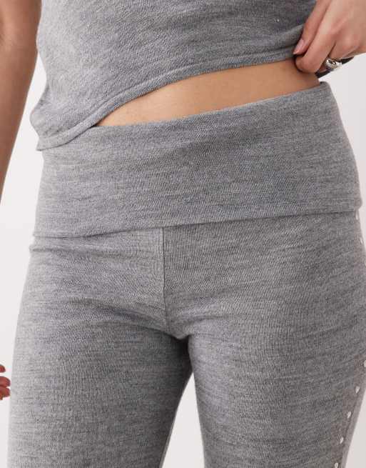Mango - Gebreide broek met omslag en studs in grijs, deel van co-ord set, 4 van 5
