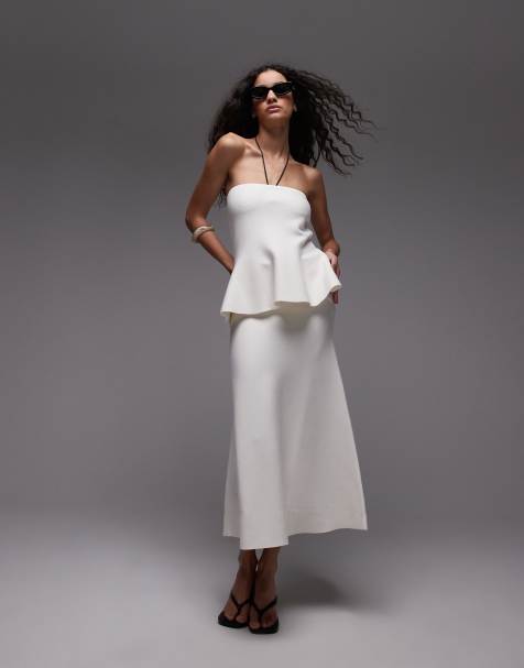 Mango - Gebreide co-ord set met peplum in wit - view 1