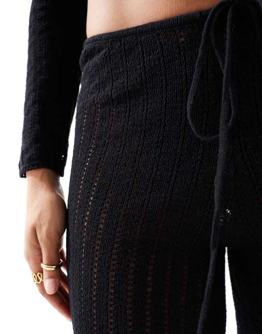 Mango - Gebreide flare broek in zwart, deel van co-ord set, 5 van 5
