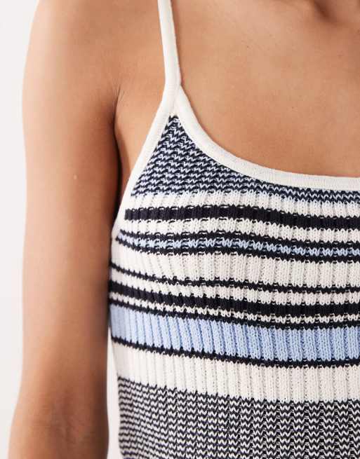Mango - Gebreide gestreepte camitop in blauw, 3 van 4
