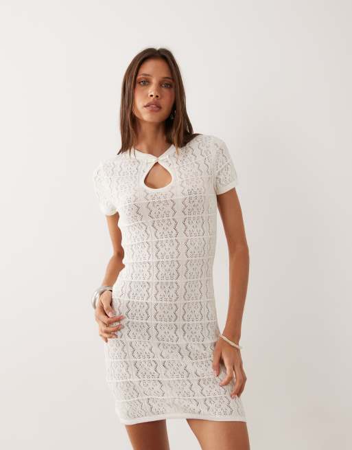 Mango - Gebreide mini-jurk in beige, 4 van 4