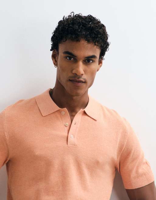 Mango gebreide polotop met reverskraag in oranje, 2 van 5