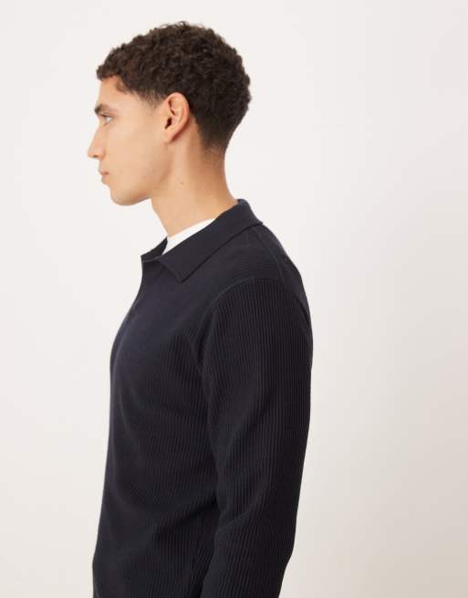Mango - Gebreide polotop van katoenmix met reverskraag in marineblauw, 4 van 5