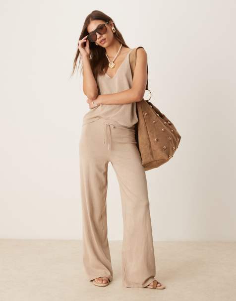 Mango - Gebreide ruimvallende co-ord set in beige - view 1
