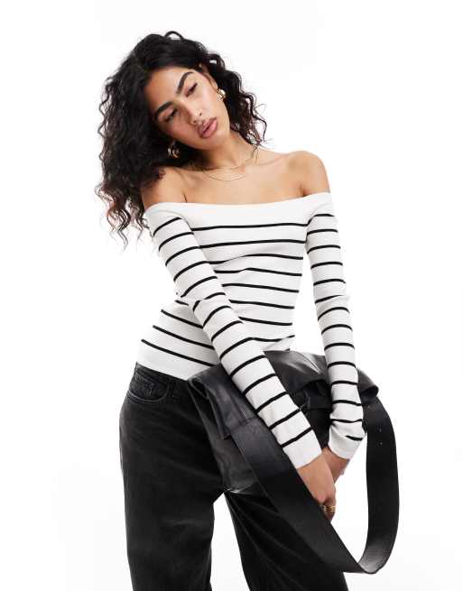 Mango - Gebreide top met blote schouders in wit