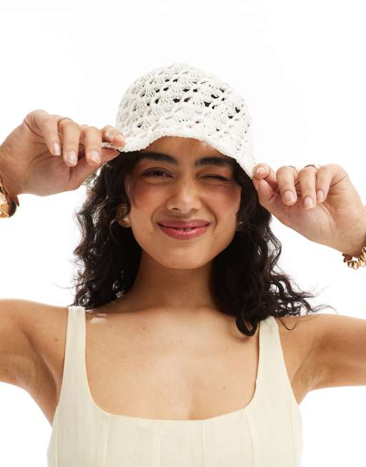 Mango - Gehaakte bucket hat in wit
