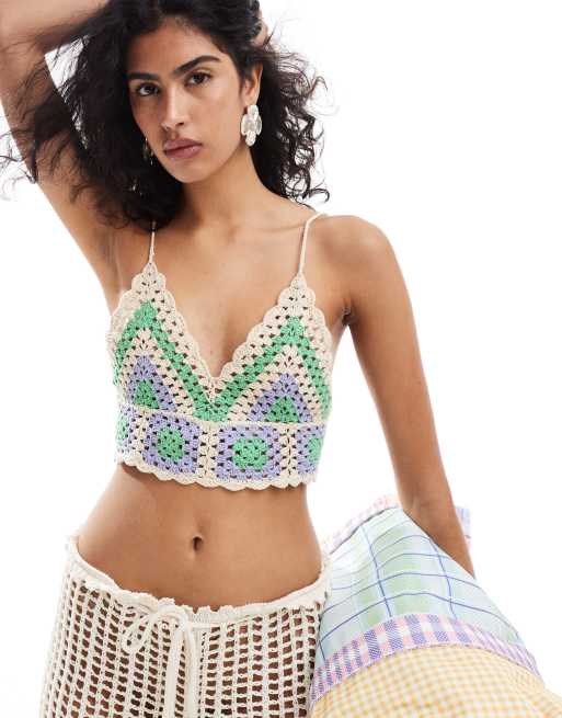 Mango - Gehaakte gebreide bralet in roze