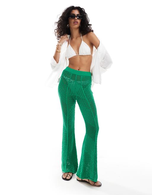 Mango – Gehäkelte Strickhose in Grün