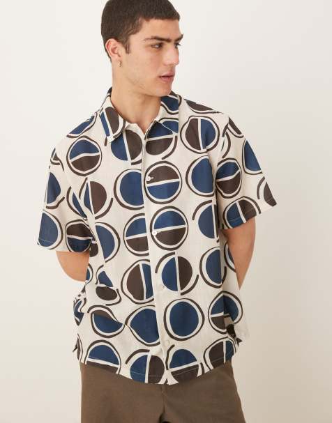 Mango geo print shirt in brown & blue - view 1