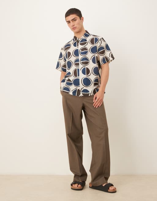Mango geo print shirt in brown & blue, 3 of 4