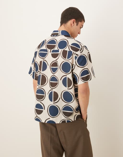 Mango geo print shirt in brown & blue, 4 of 4