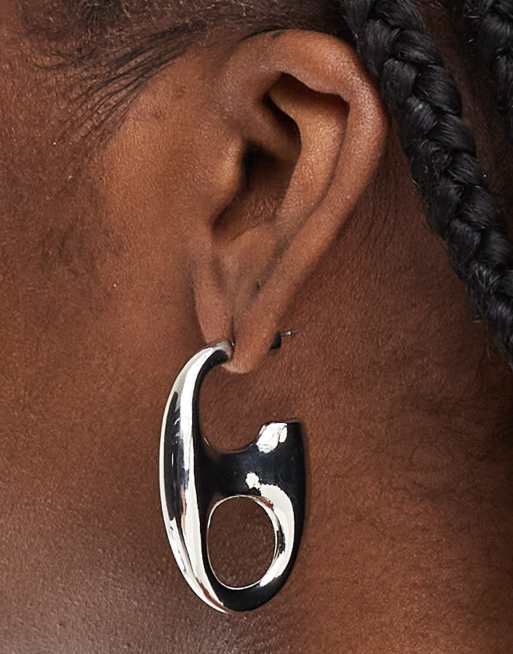 Mango geometric hoop earrings in silver, 3 of 4