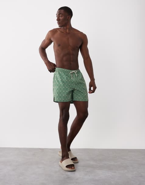 Mango geometric print swim short in green - view 1