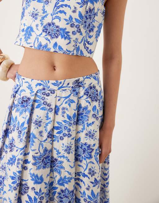 Mango - Geplooide volle maxirok in blauwe bloemenprint, 4 van 5