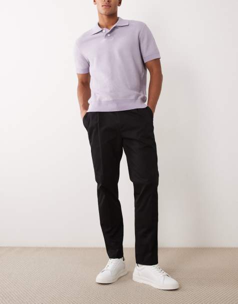 Mango – Gerade geschnittene Hose aus 100% Baumwolle in Schwarz mit verstellbarem Bund und Abnähern vorne - view 1