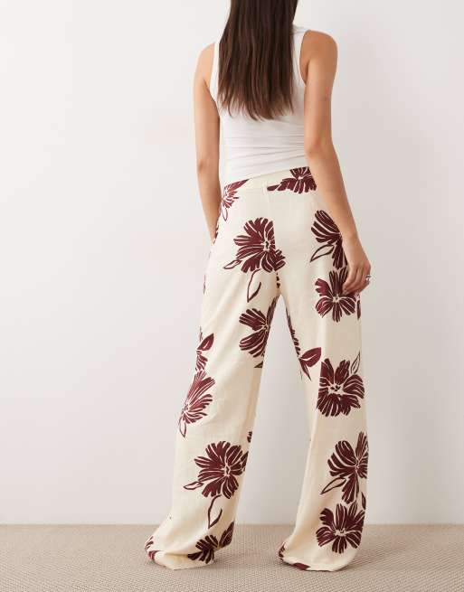 Mango – Gerade geschnittene Hose aus Baumwollmix in Beige mit Blumenmuster, 4 von 5