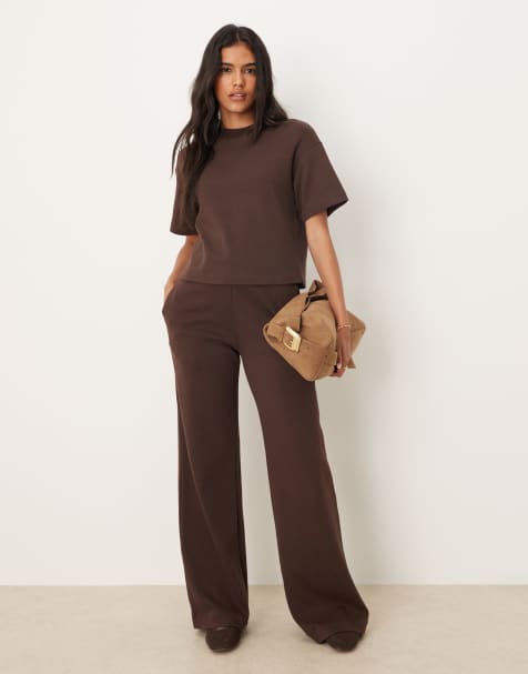 Mango – Gerade geschnittene Hose aus Baumwollmix-Jersey in Braun, Kombiteil - view 1