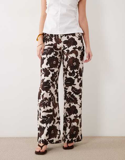 Mango – Gerade geschnittene Hose in Braun mit Blattmuster - view 1