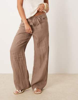 Mango - Gerade Hose aus Leinen in Hellbraun