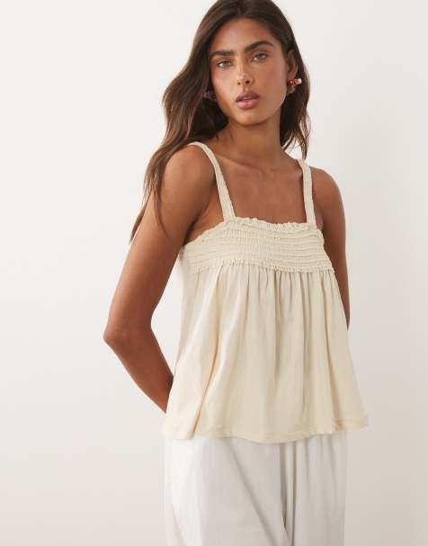 Mango – Gerafftes, weich fallendes Oberteil aus reiner Baumwolle in Beige - view 1