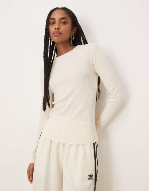 Mango - Geribbeld T-shirt met lange mouwen in crème - view 1