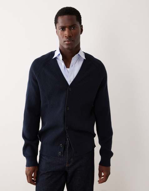 Mango – Gerippte Strickjacke in Marineblau - view 1