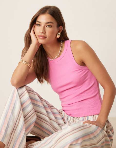 Mango – Geripptes Trägertop in Pink - view 1