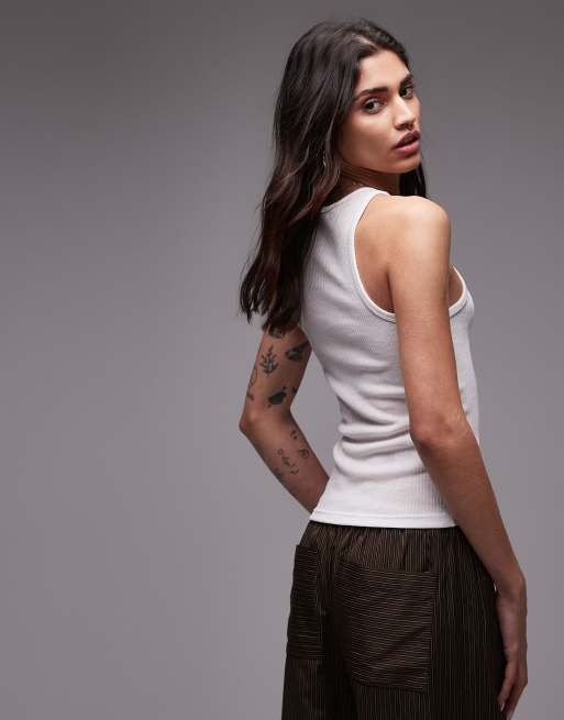 Mango – Geripptes Trägertop in Weiß mit Racerneck-Design, 4 von 4