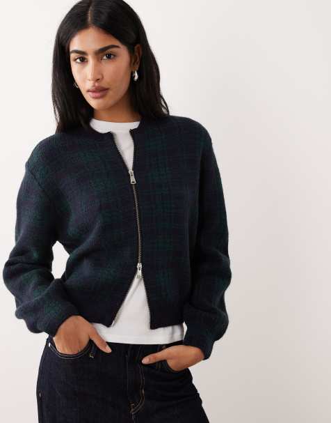 Mango - Geruit vest met rits in groen - view 1