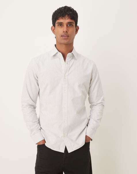 Mango - Gestreept overhemd van 100% katoen in grijs en wit - view 1