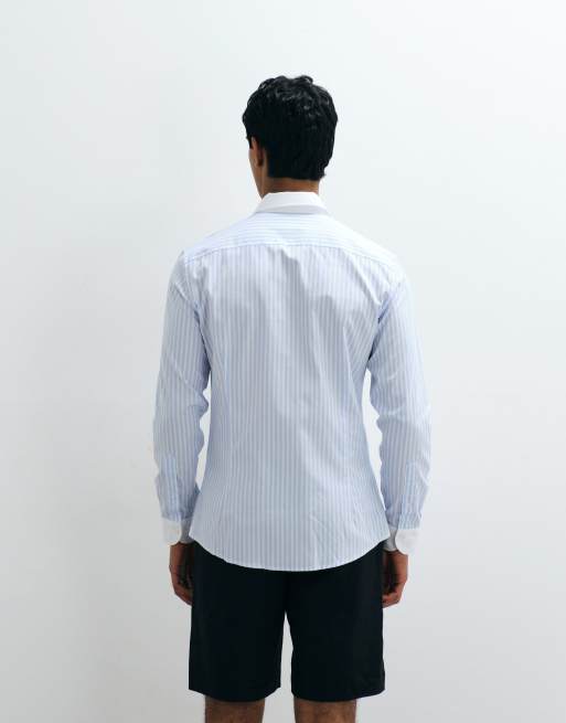 Mango - Gestreept overhemd van 100% katoen met contrasterende rand en lange mouwen in lichtblauw, 2 van 5
