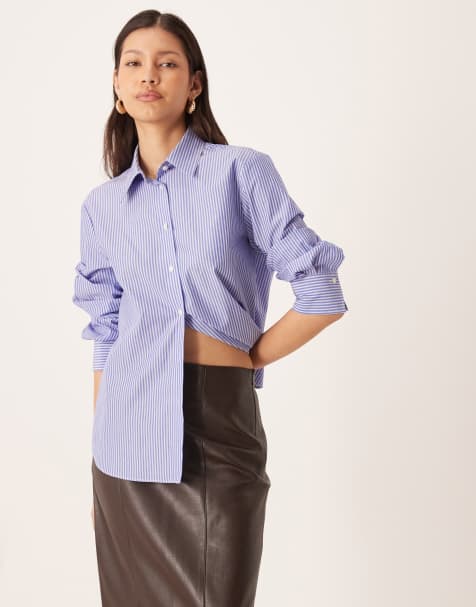 Mango - Gestreept overhemd van katoenmix in blauw en wit - view 1