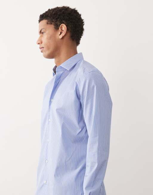 Mango - Gestreept overhemd van katoenmix in blauw, 5 van 5