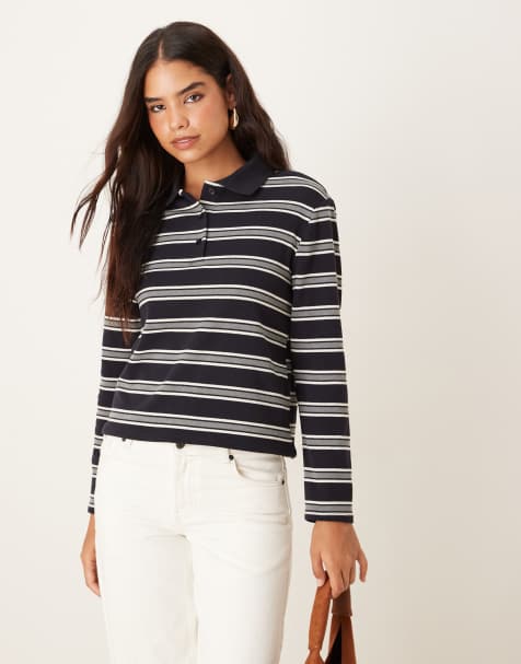 Mango - Gestreept poloshirt in marineblauw en grijs - view 1