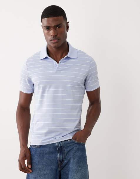 Mango - Gestreept poloshirt met korte mouwen in lichtblauw - view 1