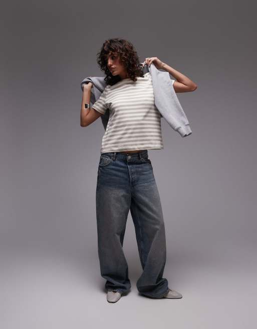 Mango - Gestreept T-shirt in beige en wit