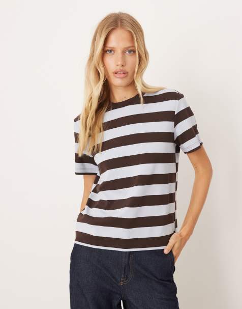 Mango - Gestreept T-shirt in marineblauw - view 1