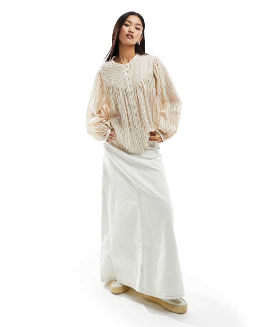 Mango - Gestreepte boho blouse in beige