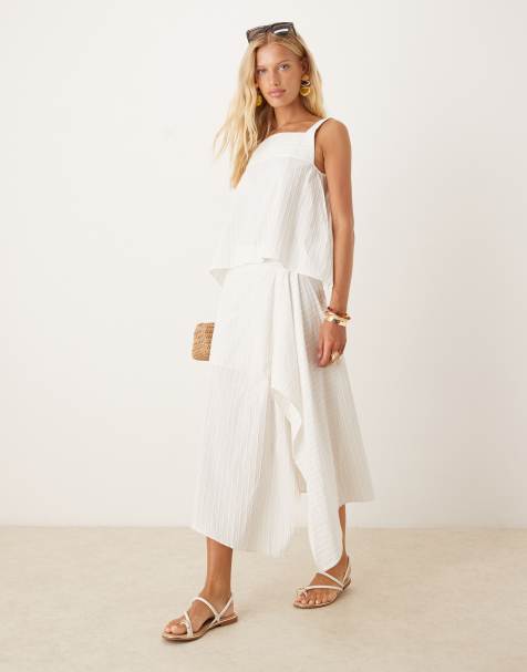 Mango - Gestreepte co-ord set van geweven stof in geel en wit - view 1