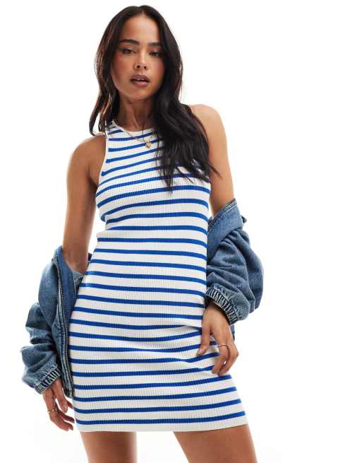Mango - Gestreepte mini-jurk van jersey in wit en blauw