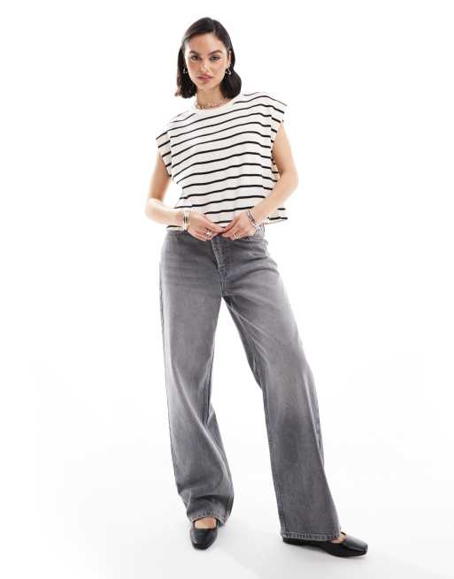 Mango - Gestreepte top met schouderdetail in wit
