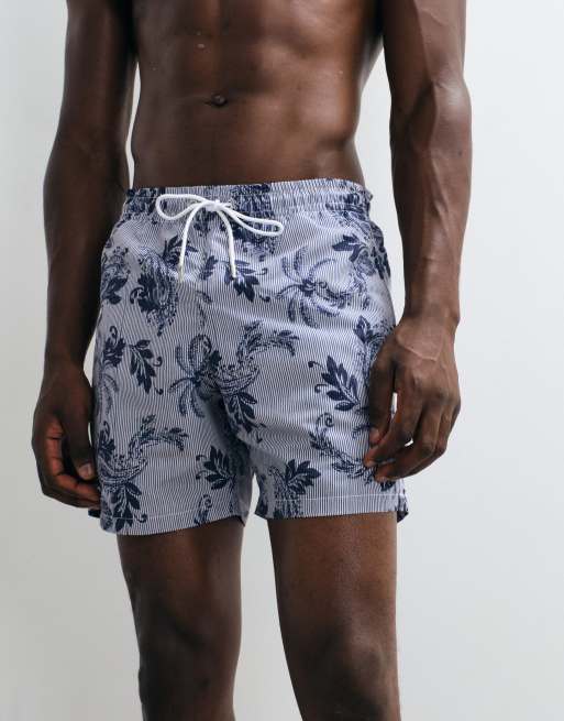 Mango - Gestreepte zwemshort met bloemenprint in marineblauw, 3 van 5