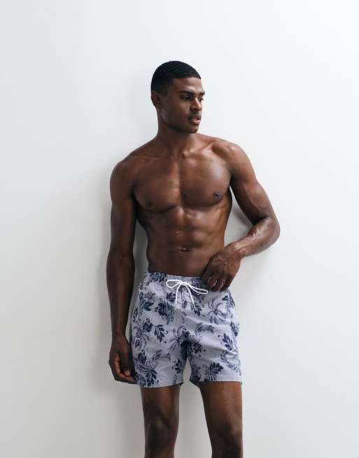 Mango - Gestreepte zwemshort met bloemenprint in marineblauw, 5 van 5