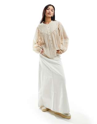 Mango - Gestreifte Boho-Bluse in Beige-Neutral