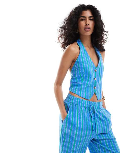 Mango – Gestreifte Neckholder-Weste in Blau, Kombiteil - view 1